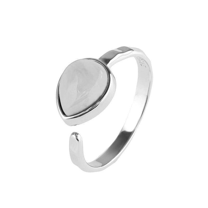 Vintage Water Drop Design Sterling Silver Ring for Women-Rings-White-Adjustable-Open-Free Shipping Leatheretro