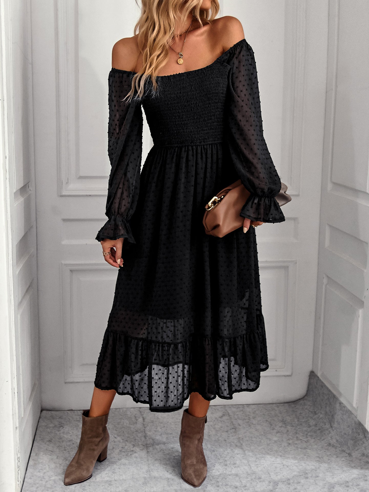 Elegant Square Neckline Summer Holiday Dresses-Dresses-Black-S-Free Shipping Leatheretro