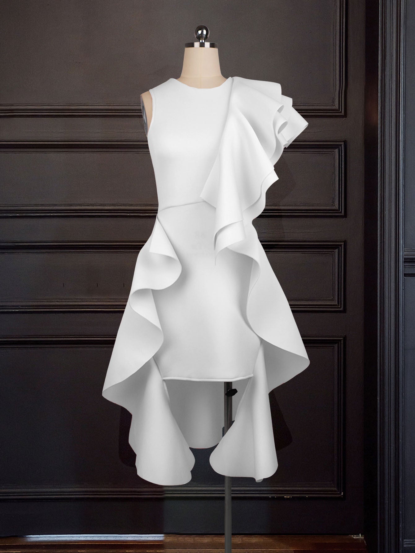 Sexy Ruffled Sleeveless Plus Sizes Bodycon Dresses-Dresses-White-S-Free Shipping Leatheretro