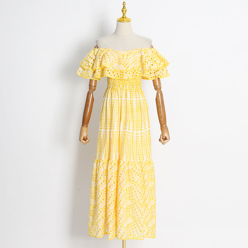 Sexy Off The Shoulder Ruffled Long Dresses-Dresses-Yellow-S-Free Shipping Leatheretro
