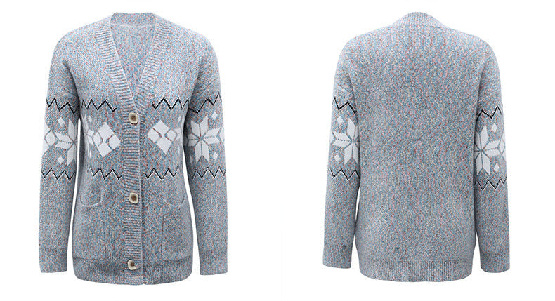 Fashion Christmas Flake Knitted Cardigan Coats-Shirts & Tops-Pink-S-Free Shipping Leatheretro