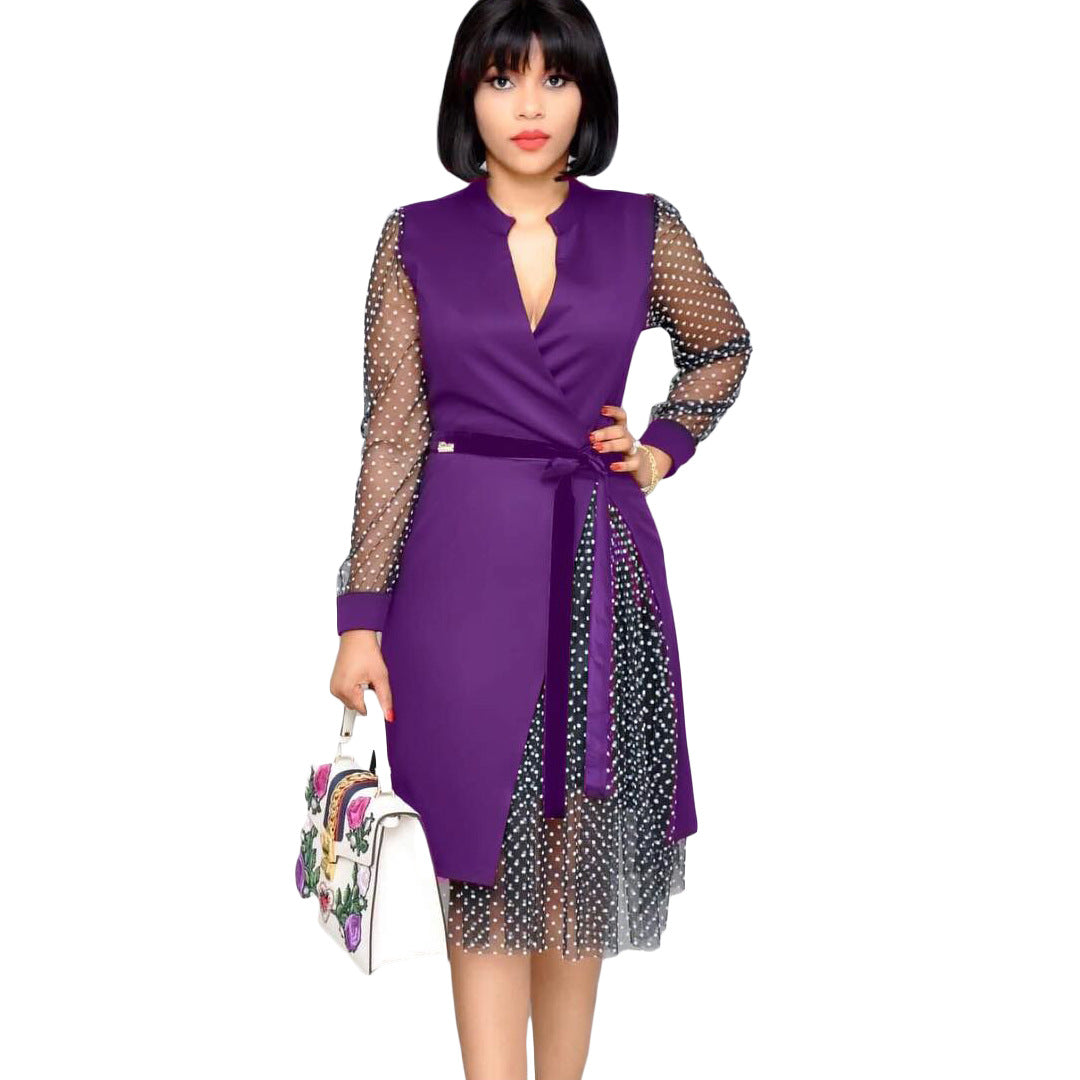 Fashion Dot Print Plus Sizes Women Dresses-Dresses-Purple-S-Free Shipping Leatheretro