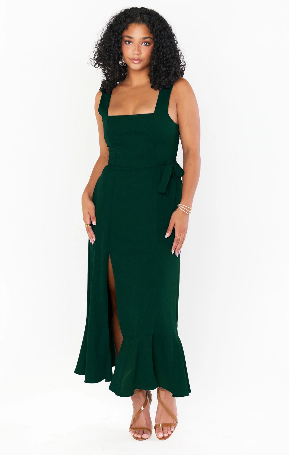 Fashion Summer Split Front Midi Dresses for Women-Dresses-Dark Green-S-Free Shipping Leatheretro