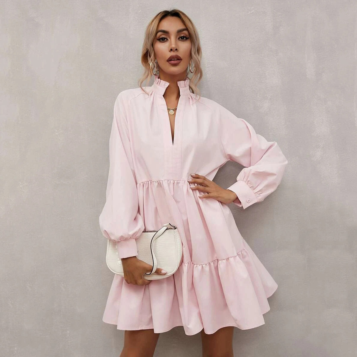 Casual Long Sleeves Daily Dresses-Dresses-Pink-XS-Free Shipping Leatheretro
