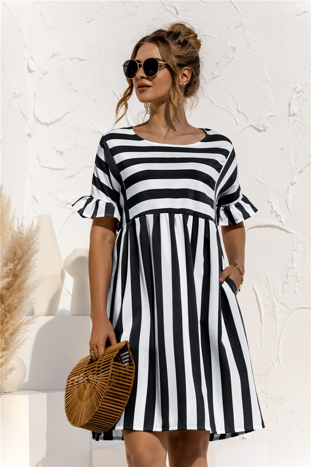 Casual Striped Short Sleeves Summer Daily Dresses-Dresses-Black-S-Free Shipping Leatheretro