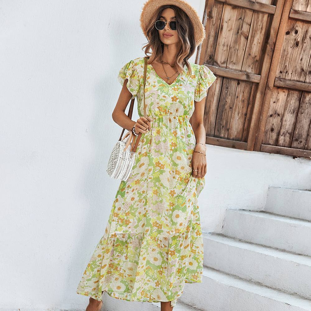 Casual Summer Daily Short Sleeves Sun Dresses-Dresses-Yellow-S-Free Shipping Leatheretro