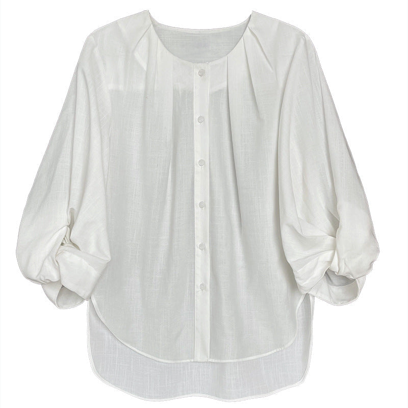 Designed Linen 3/4 Length Sleeves Shirts-Shirts & Tops-White-M-Free Shipping Leatheretro