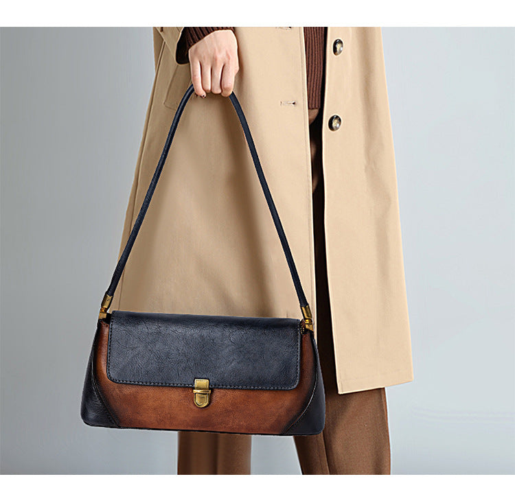 Vintage Simple Design Leather Baguette Bag 8103-Handbags-Red-Free Shipping Leatheretro