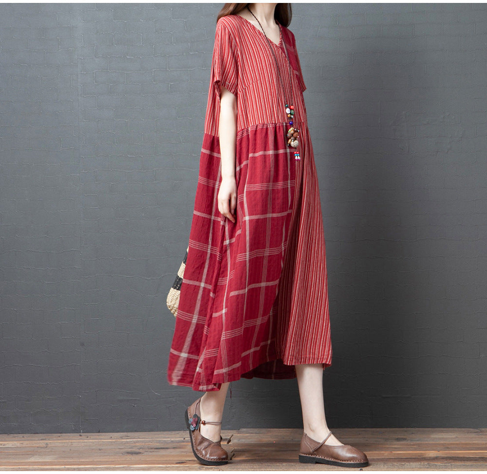 Vintage Linen Summer Long Dresses-Dresses-Red-M-Free Shipping Leatheretro