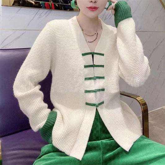 Vintage Knot Button Design Knitting Sweaters for Women-Coats & Jackets-Off the White-One Size-Free Shipping Leatheretro