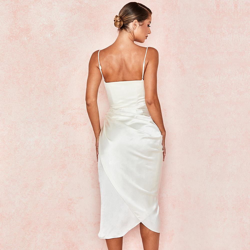 Sexy Split Front Satin Suspender Dresses-Dresses-White-S-Free Shipping Leatheretro