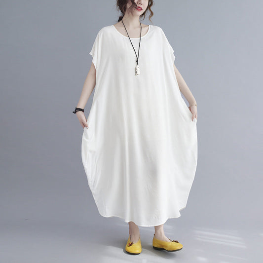 Summer Simple Design Long Cozy Dresses-Dresses-White-One Size (45-75KG)-Free Shipping Leatheretro