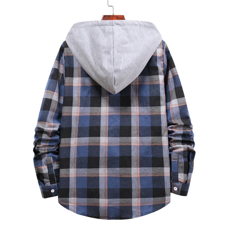 Casual Plaid Fall Men Long Sleeves Shirts-Men Tops-Blue-S-Free Shipping Leatheretro