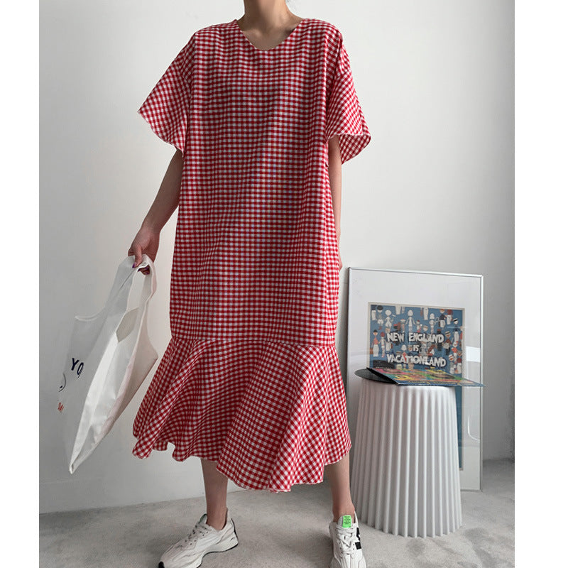 Vintage Summer Plaid Women Long Dresses-Dresses-Red-S-Free Shipping Leatheretro