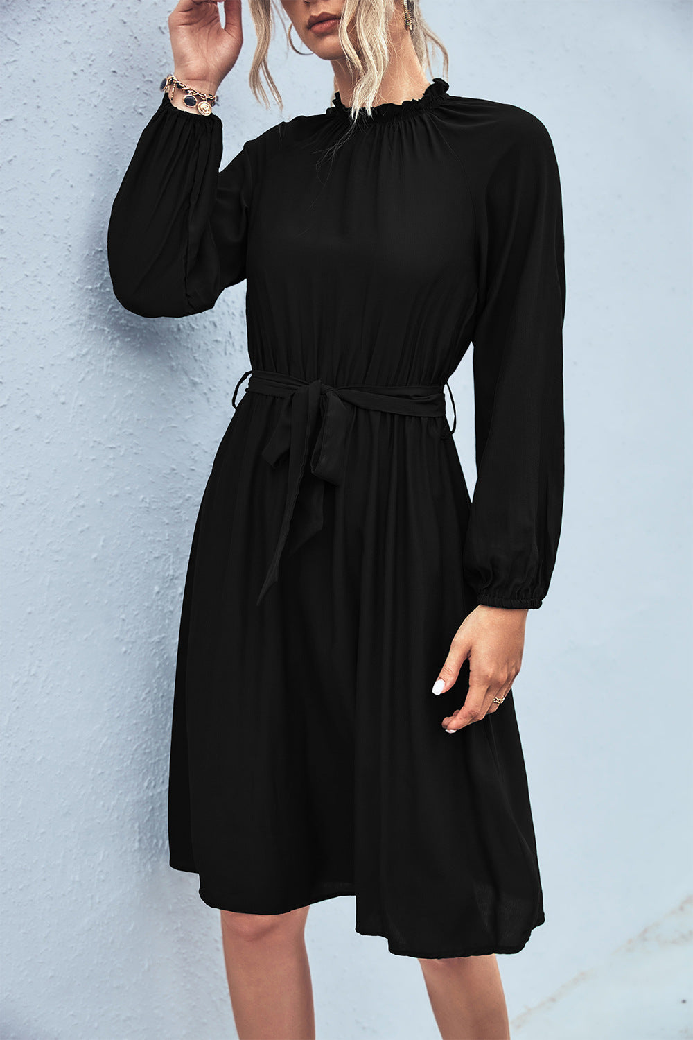 Elegant Long Sleeves Lace Up Women Dresses-Dresses-Black-S-Free Shipping Leatheretro