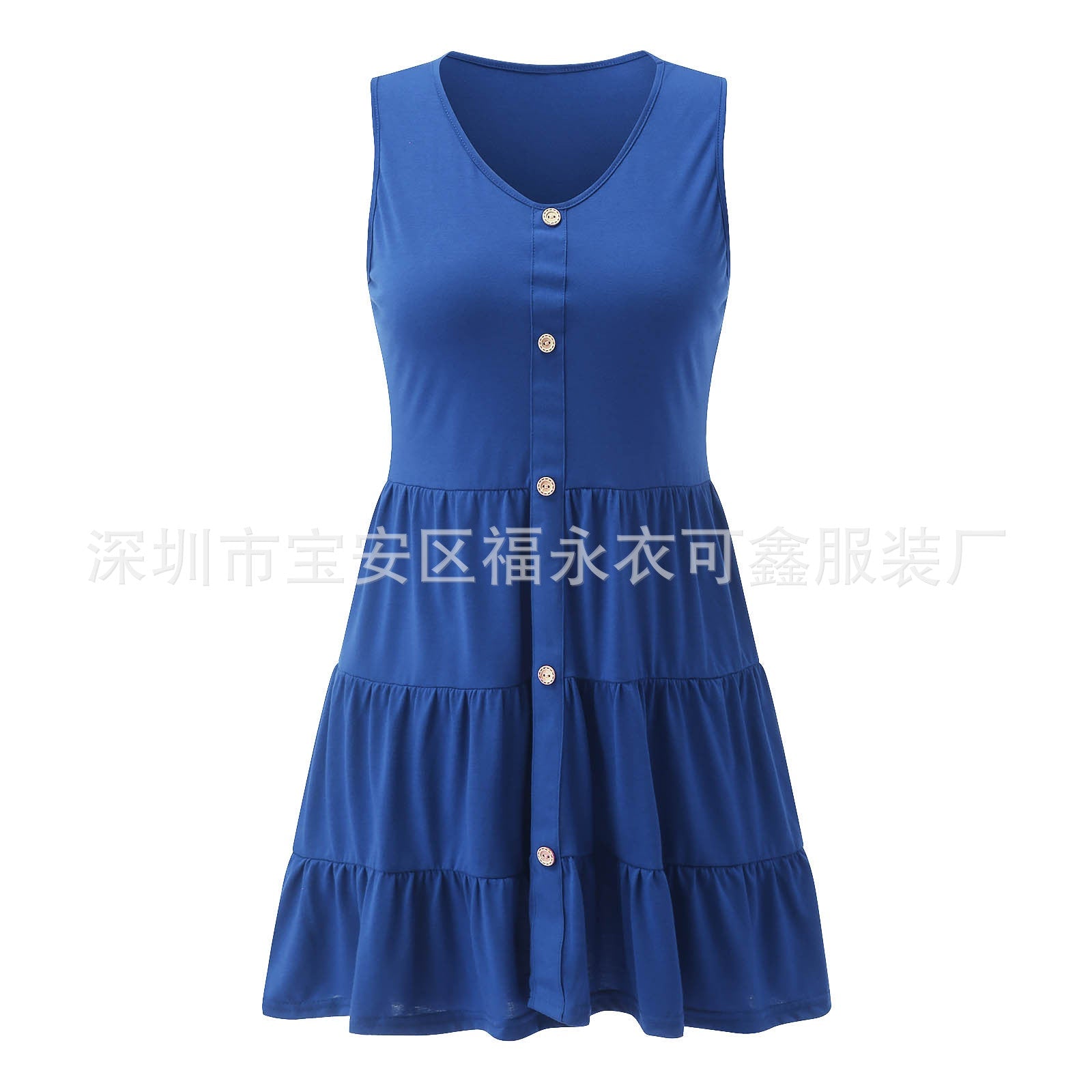 Summer Button Sleeves Daily Dresses-Dresses-Blue-S-Free Shipping Leatheretro