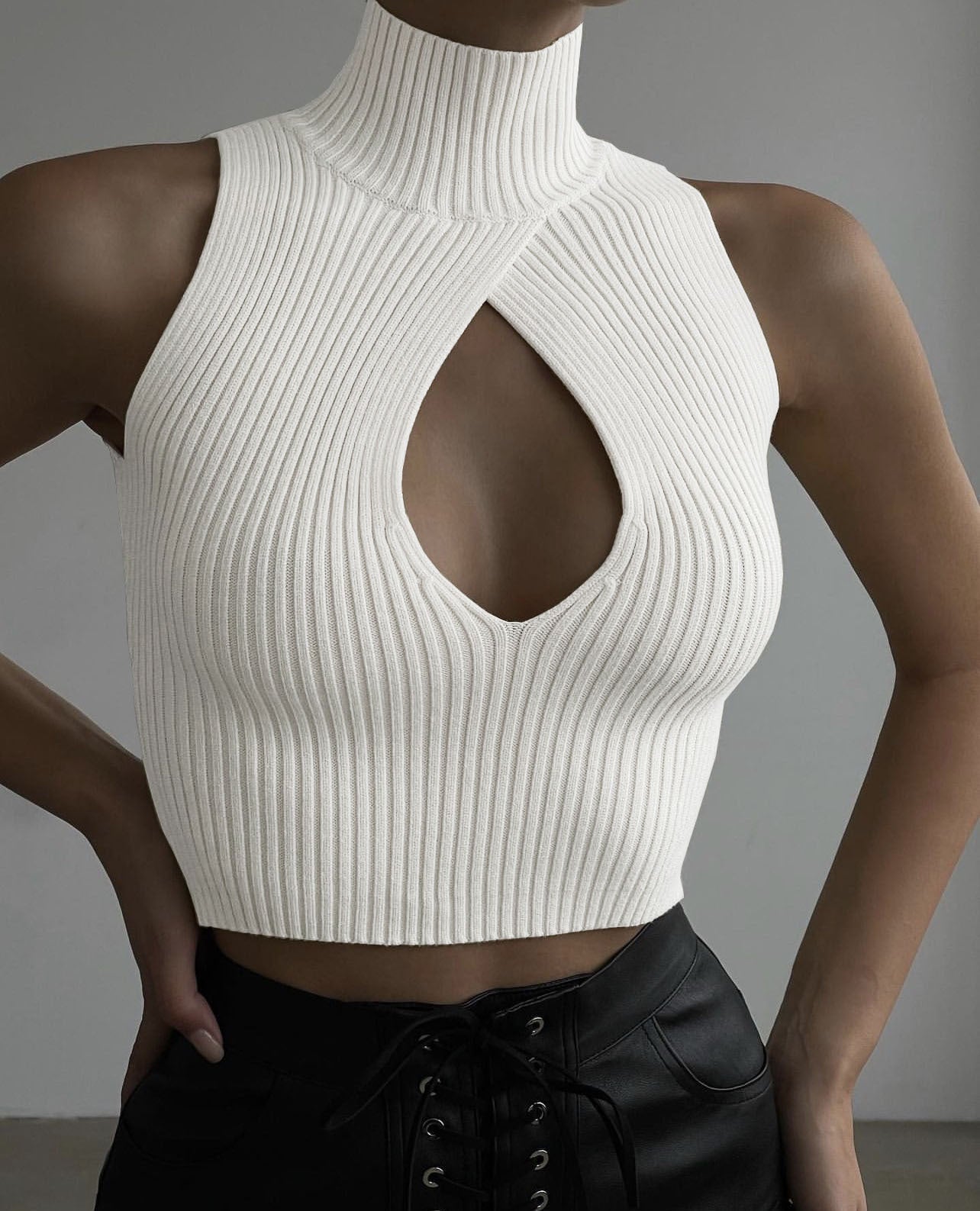 Sexy Sleeveless Women Knitted Tank Tops-Shirts & Tops-White-S-Free Shipping Leatheretro