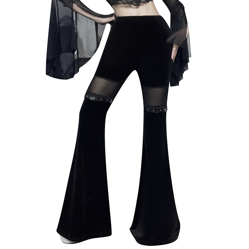 Sexy Black Net High Waist Trumpet Pants-Pants-Black-S-Free Shipping Leatheretro