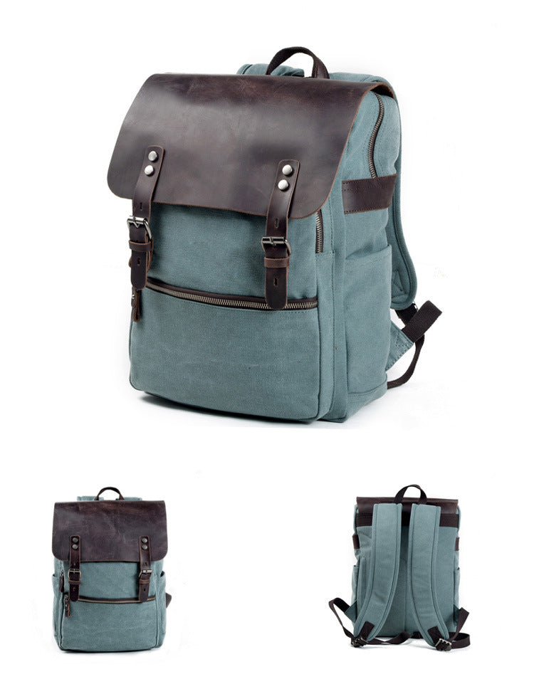 Vintage Cusual Traveling Leather Canvas Laptop Backpack 5073-Backpacks-Coffee-Free Shipping Leatheretro