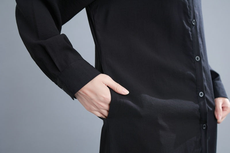 Plus Sizes Long Cozy Shirt Dresses for Women-Dresses-Black-One Size-Free Shipping Leatheretro
