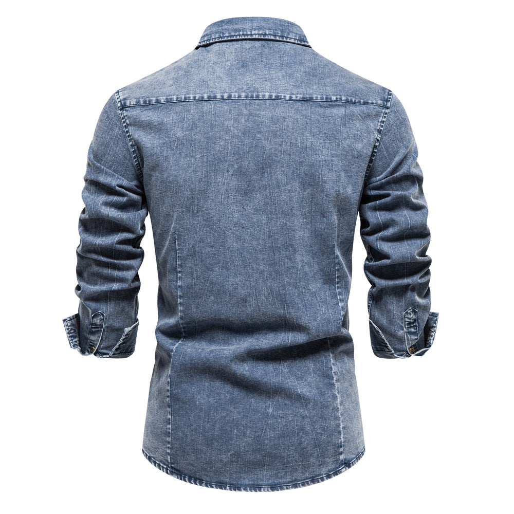 Fashion Denim Long Sleeves Shirts for Men-Shirts & Tops-Black-S-Free Shipping Leatheretro