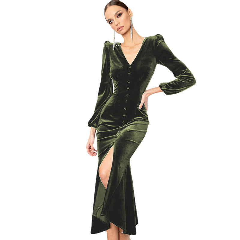 Elegant Fall Long Dresses for Women-Dresses-Army Green-S-Free Shipping Leatheretro