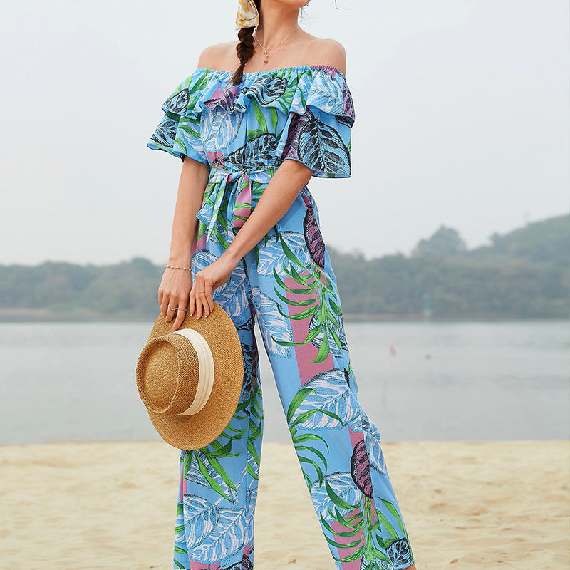 Sexy One Shoulder Chiffon Summer Beach Jumpsuits-Suits-Red-S-Free Shipping Leatheretro