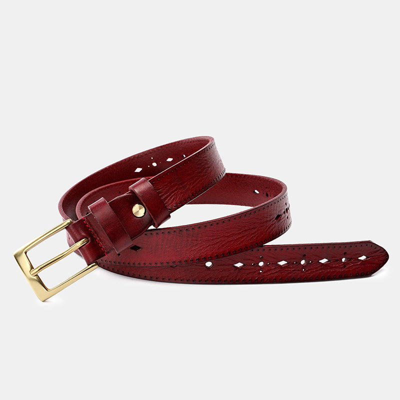 Hanmade Vege Tanned Leather Belt for Women 61006-Belts-Green-105-125-Free Shipping Leatheretro