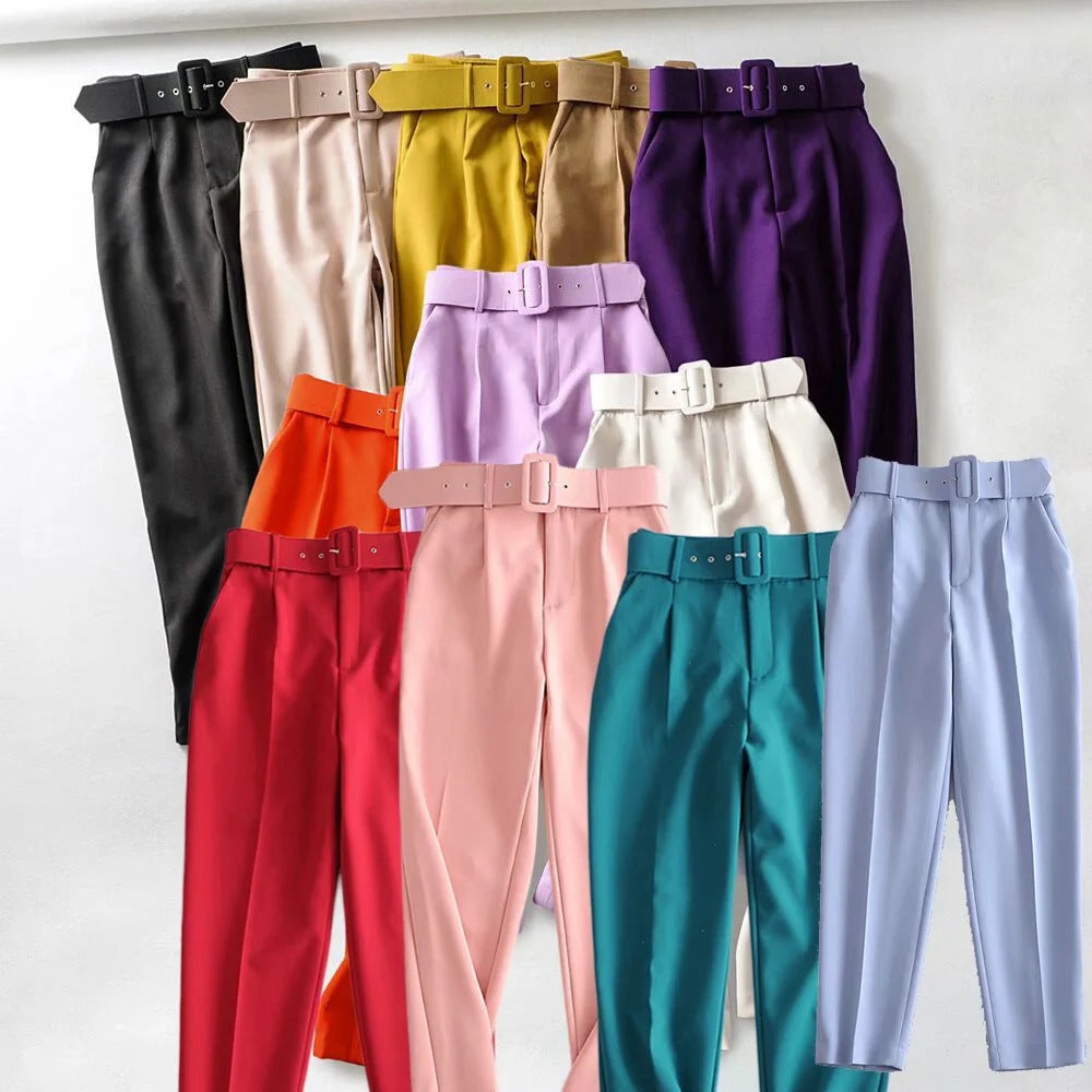 Women High Waist Casual Cropped Pants-Pants-Khaki-XS-Free Shipping Leatheretro