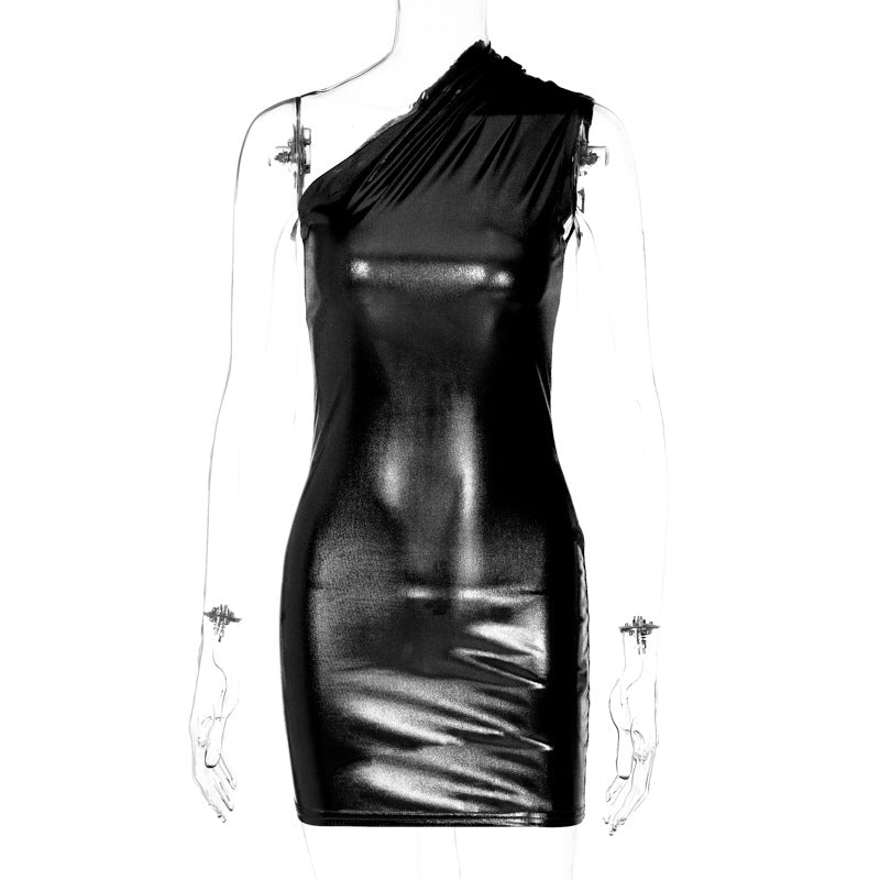 Sexy One Shoulder Sleeveless Sheath Mini Dresses-Dresses-Black-S-Free Shipping Leatheretro