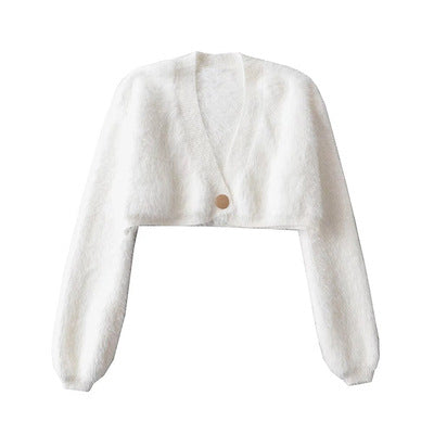 Fashion Short Knitted Mink Coats-Shirts & Tops-White-One Size-Free Shipping Leatheretro