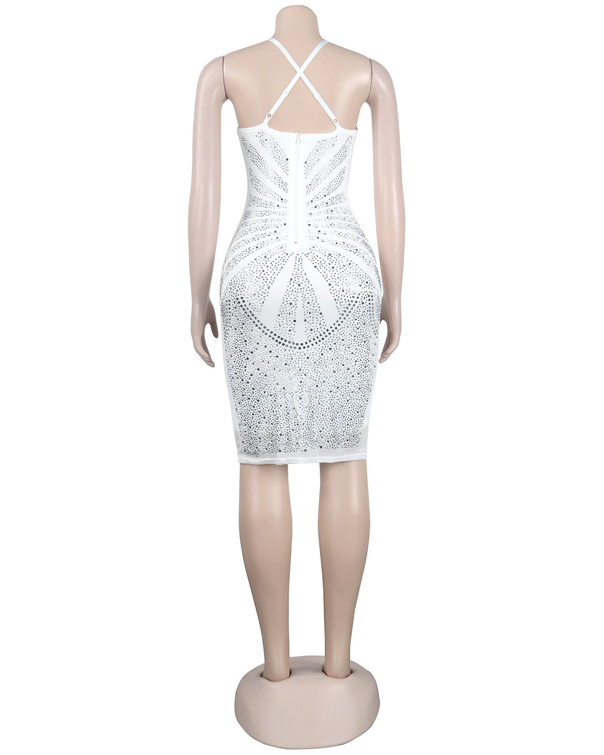 Sexy Deep V Neck Diamond Party Dresses-Dresses-White-S-Free Shipping Leatheretro