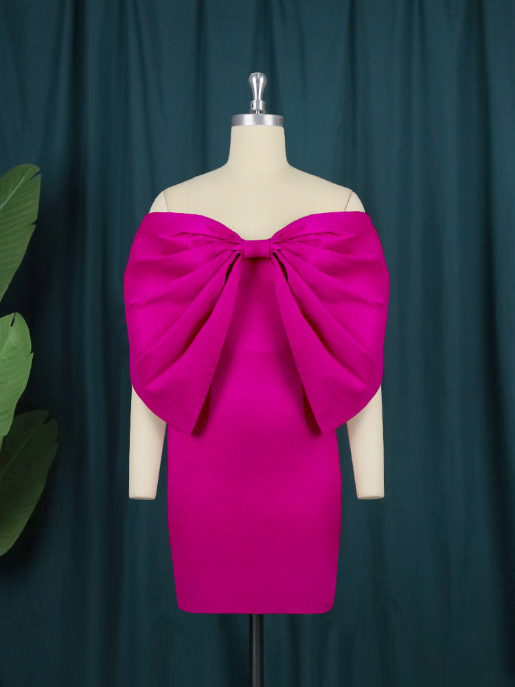 Designed Strapless Bowknot Design Party Sheath Dresses-Dresses-Rose Red-S-Free Shipping Leatheretro