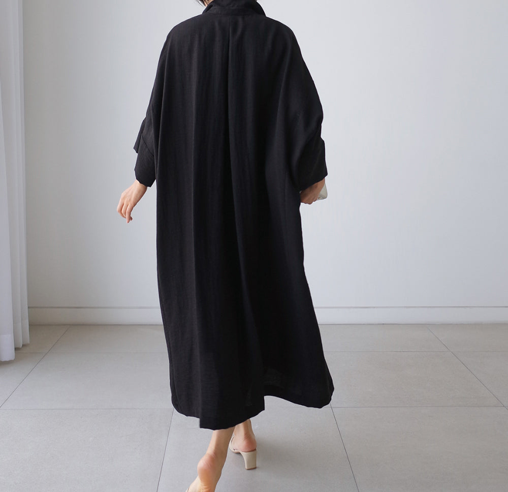 Vintage Linen Plus Sizes Batwing Long Cozy Shirts Dresses-Dresses-Black-S-Free Shipping Leatheretro