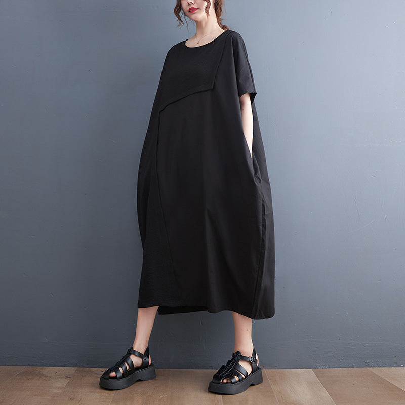 Summer Black Shirts Long Dresses-Dresses-Black-One Size-Free Shipping Leatheretro