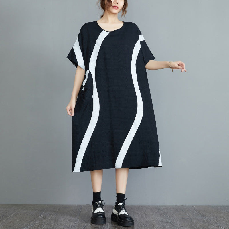 Casual Striped Plus Sizes Women Dresses-Dresses-Black-L-Free Shipping Leatheretro