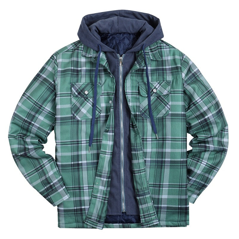 Plaid Winter Hoodies Jacket Outerwear for Men-Outerwear-Dark Green-S-Free Shipping Leatheretro