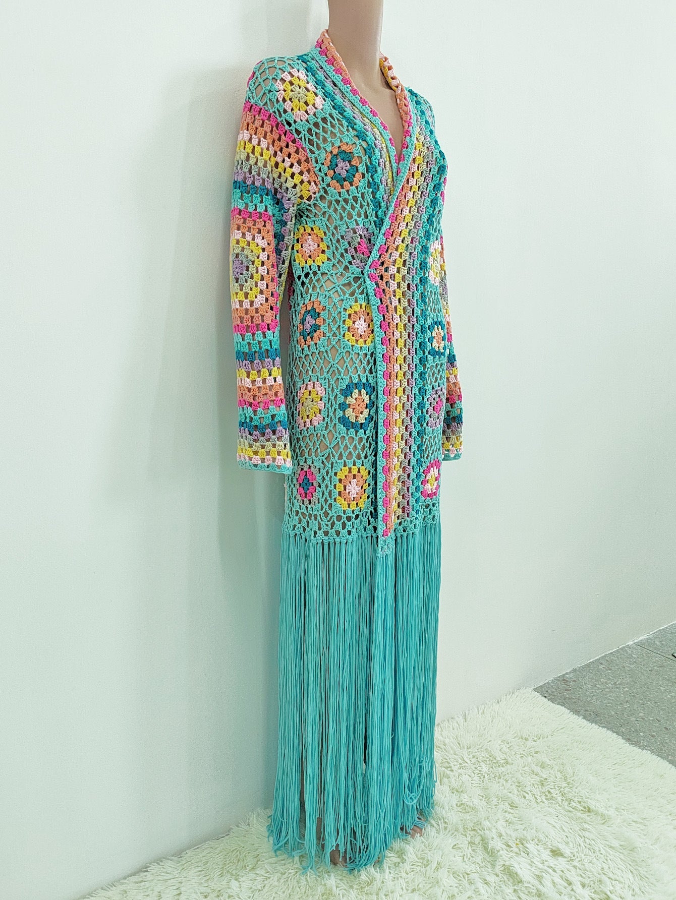 Colorful Crochet Irregular Tassels Coats for Women-Shirts & Tops-Black-S-Free Shipping Leatheretro