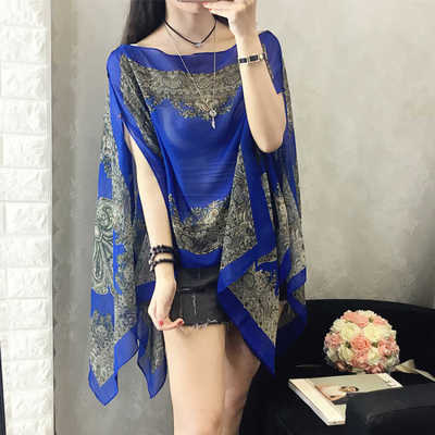 Summer Chiffon Women Cape Covers-Costume Capes-Blue-180cm-Free Shipping Leatheretro