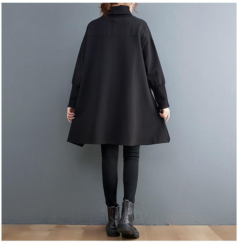 Black Irregular Turtleneck Long Sleeves Women Fall Shirts-Women Hoodies-Black-L-Free Shipping Leatheretro