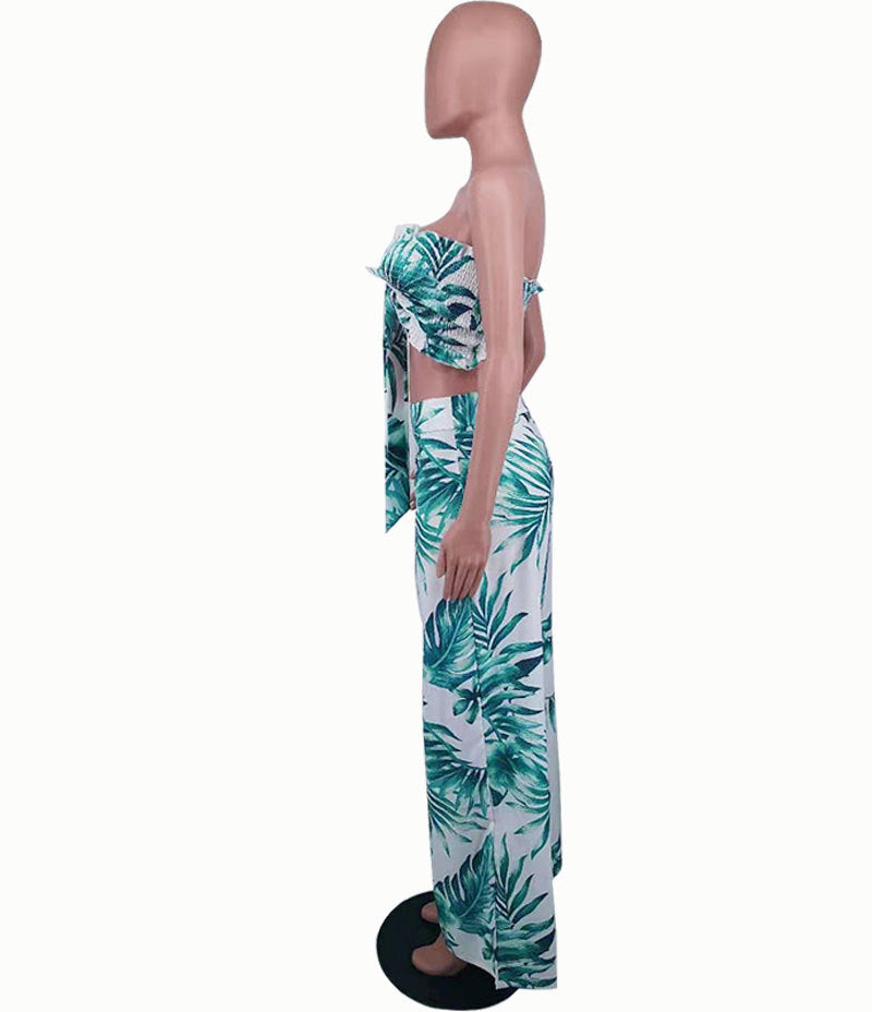 Summer Sexy Leaf Print Two Pieces Suits-Suits-Black&Green-S-Free Shipping Leatheretro