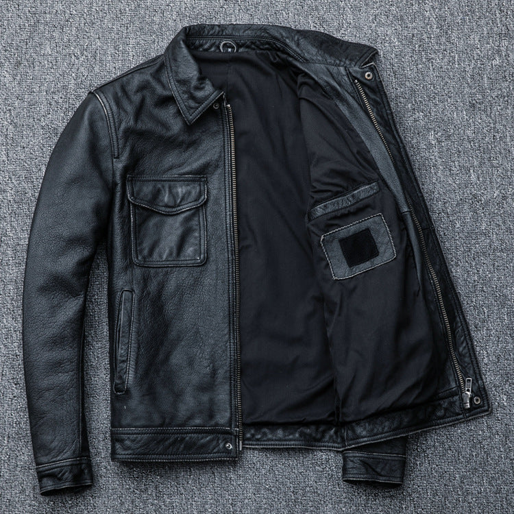 Vintage Motorcycle Cowhide Leather Jackets for Men-Coats & Jackets-Gray-S-Free Shipping Leatheretro