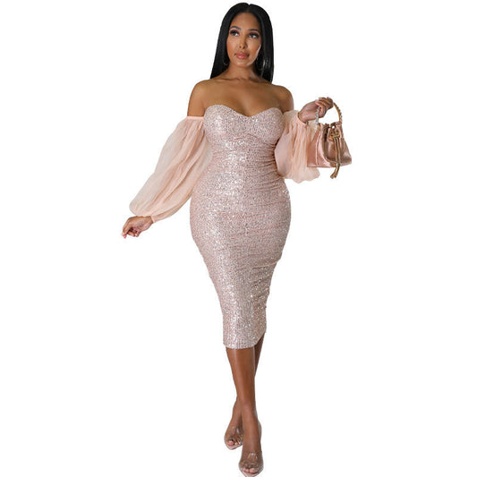 Sexy Off The Shoulder Sheath Tight Dresses-Dresses-Pink-S-Free Shipping Leatheretro