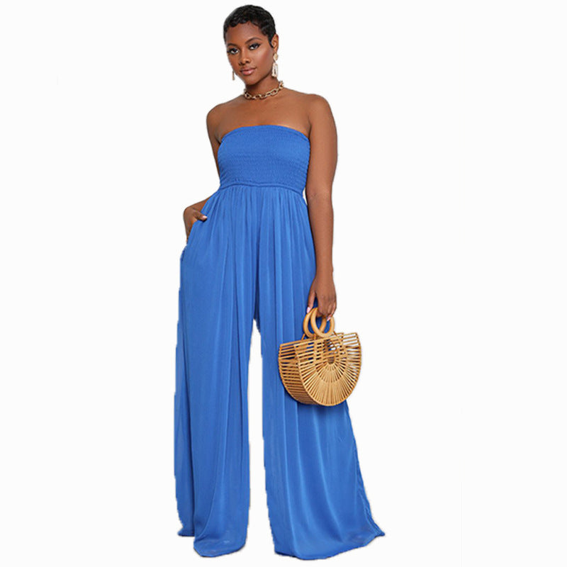 Sexy Strapless High Waist Chiffon Summer Jumpsuits-Suits-Blue-S-Free Shipping Leatheretro