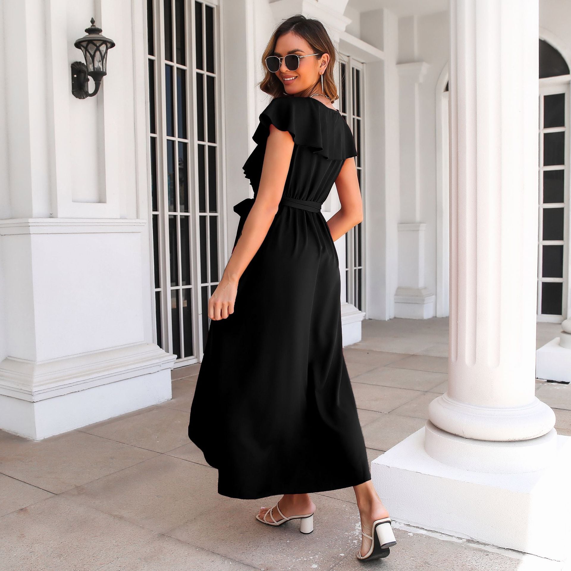 Sexy Ruffled Sleeves Short Dresses-Dresses-Black-S-Free Shipping Leatheretro
