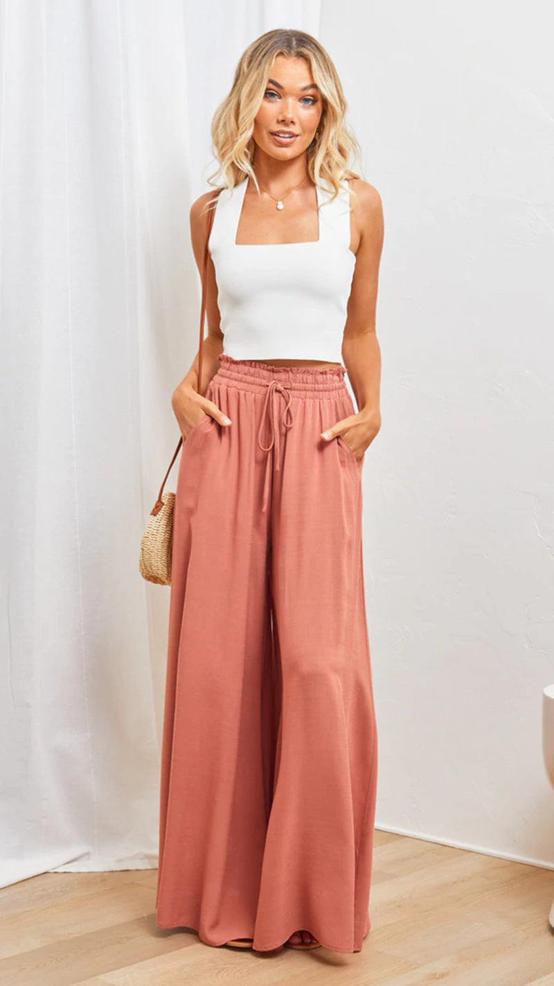 Casual Summer Wide Legs Long Pants for Women-Pants-Orange-S-Free Shipping Leatheretro
