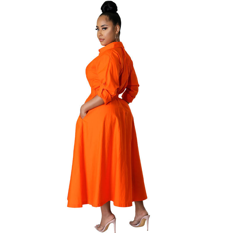 Casual Plus Sizes Shirts Dresses-Dresses-Orange-S-Free Shipping Leatheretro