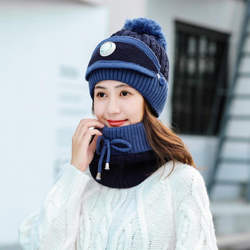 Women Winter Fleece Liner Outdoor Kntting Hats&Scarfs 3pcs/Set-Blue-One Size-Elastic-Free Shipping Leatheretro