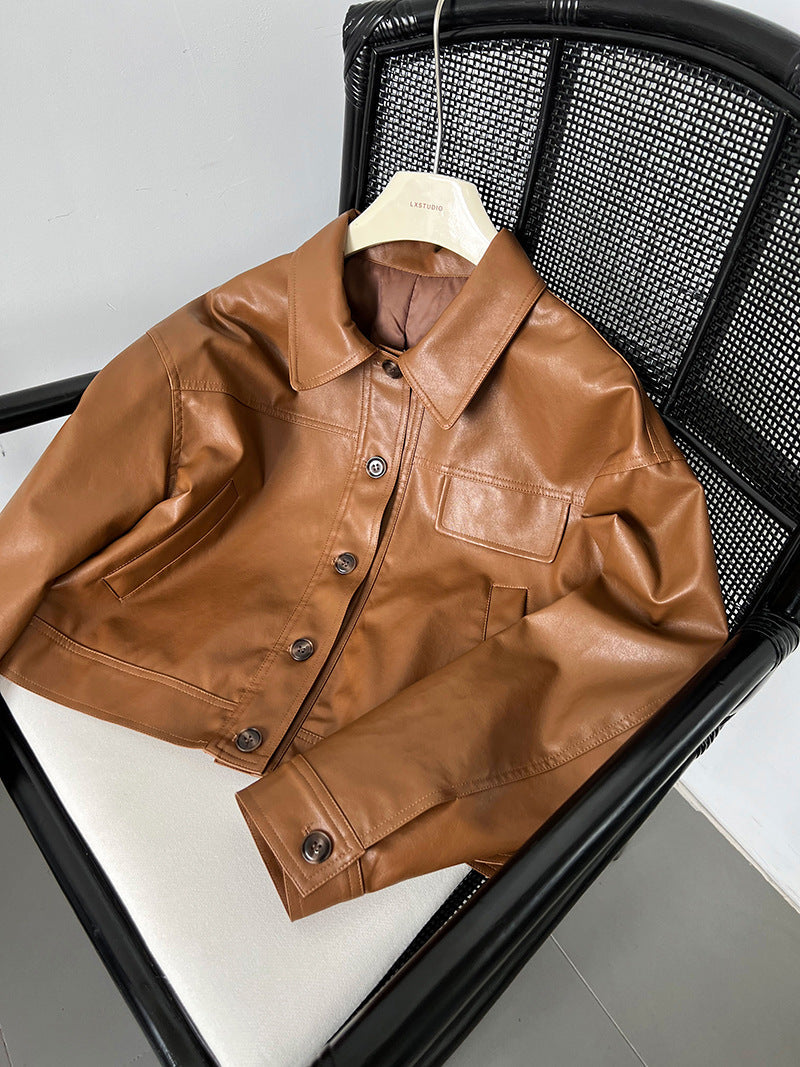 Classy PU Leather Motorcycle Jackets Coats-Coats & Jackets-Brown-M-Free Shipping Leatheretro