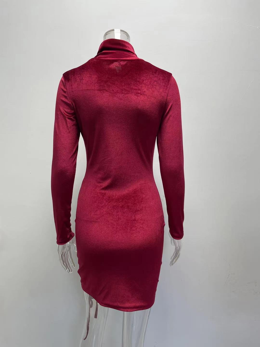 Sexy Drawstring High Neck Bodycon Short Dresses-Sexy Dresses-Wine Red-S-Free Shipping Leatheretro